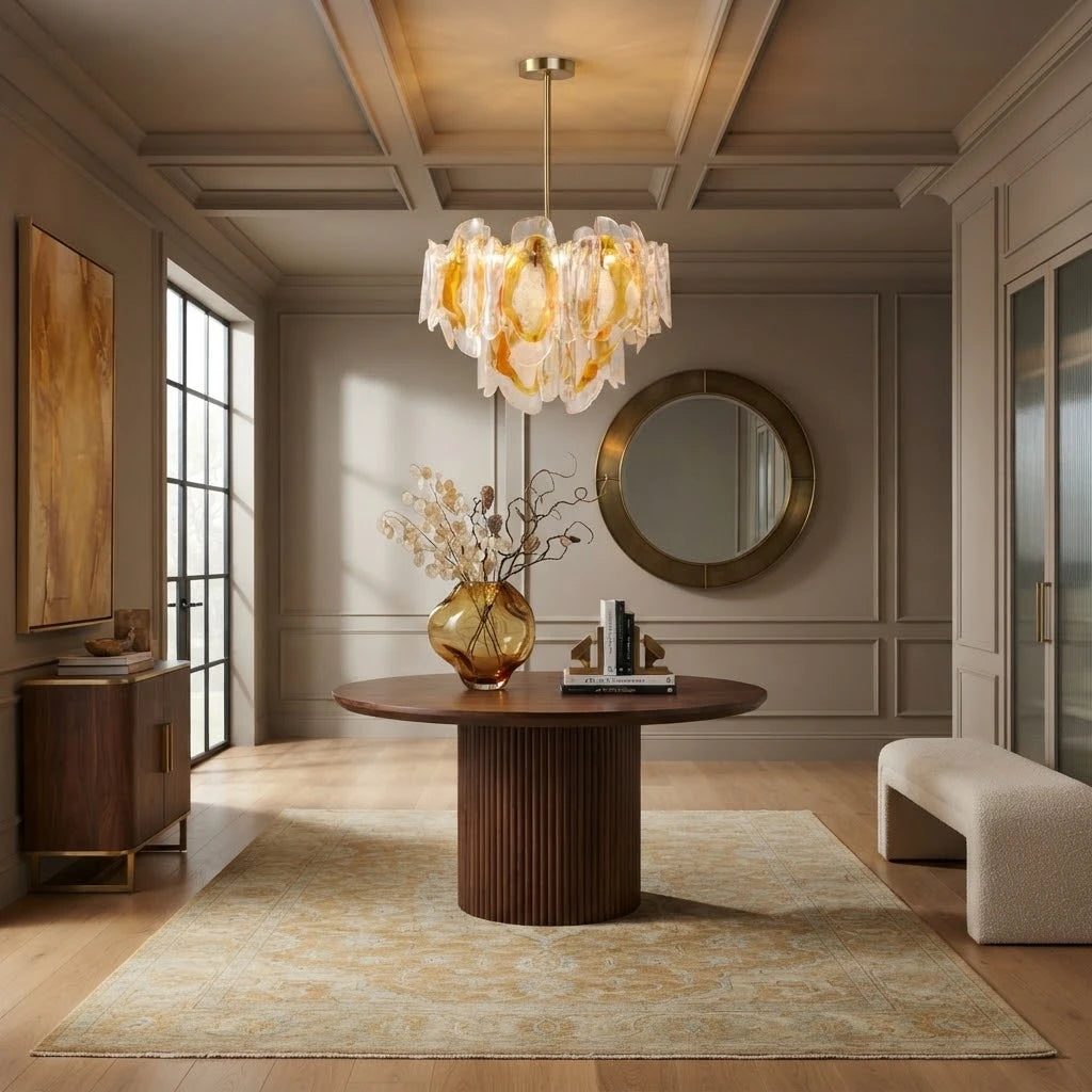 Modern Amber Gradient Petal Chandelier in Luxury Dining Space