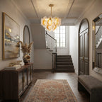 Modern Amber Gradient Petal Art Glass Chandelier Along Hallway Interior