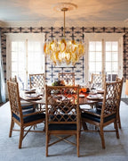 Modern Amber Gradient Petal Art Glass Chandelier in Vintage Dining Setting