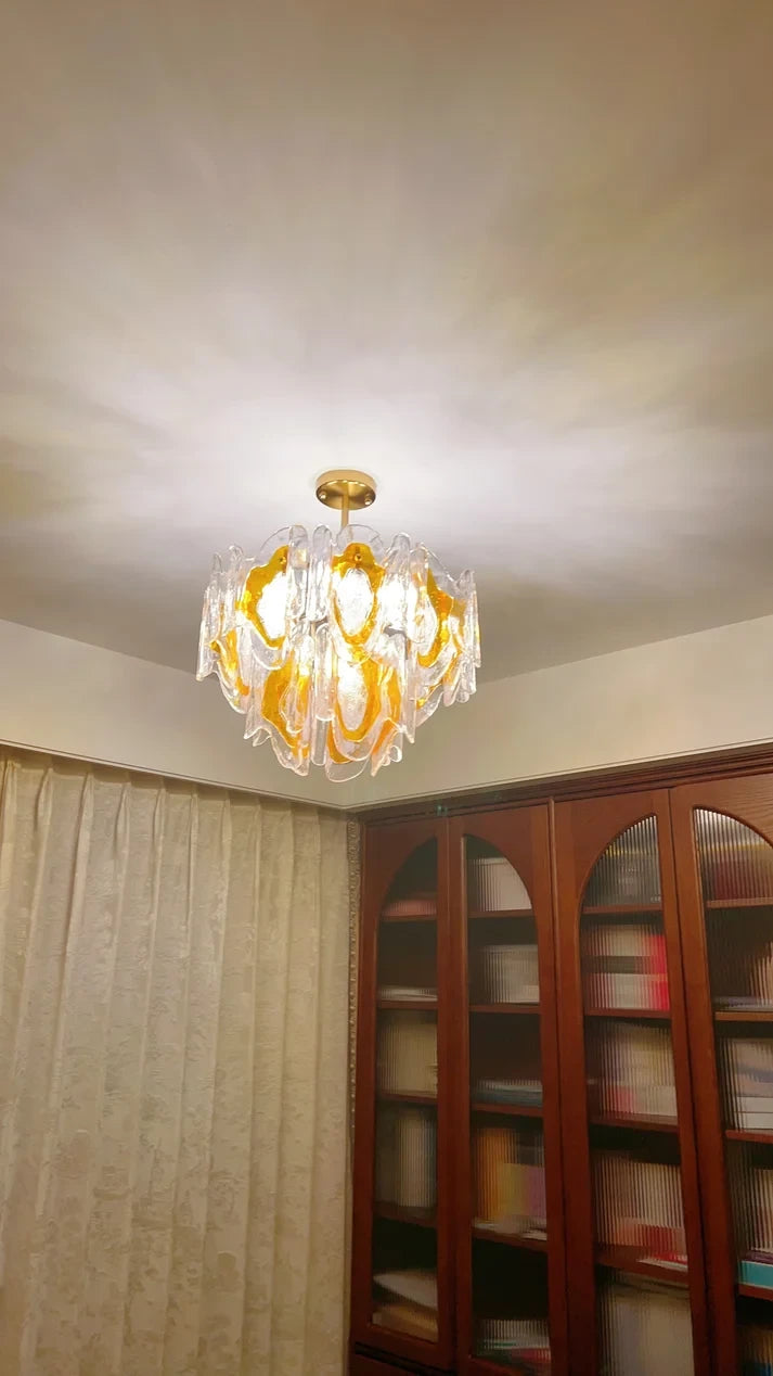 Modern Amber Gradient Petal Chandelier in Home Office Setting