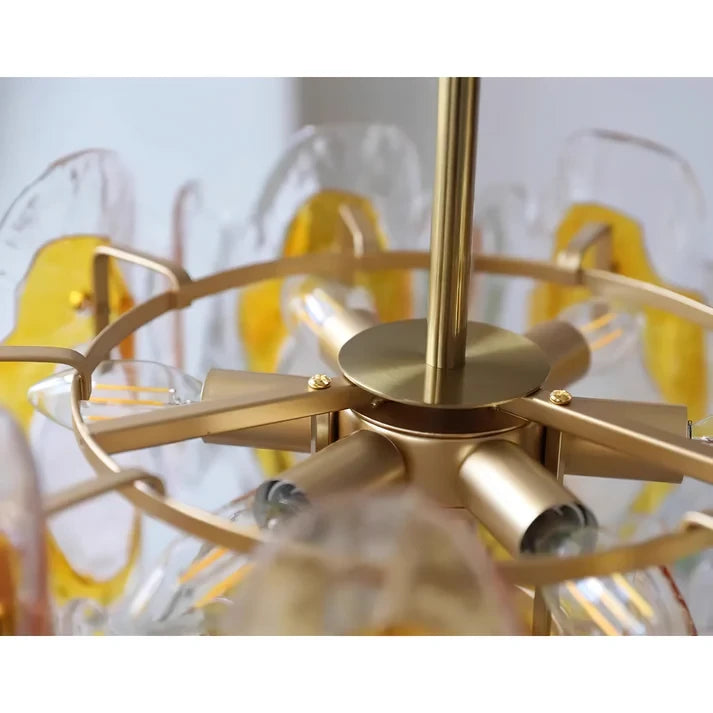 Close Up View of Multi-Tier Amber Gradient Petals and Brass Hardware Structure