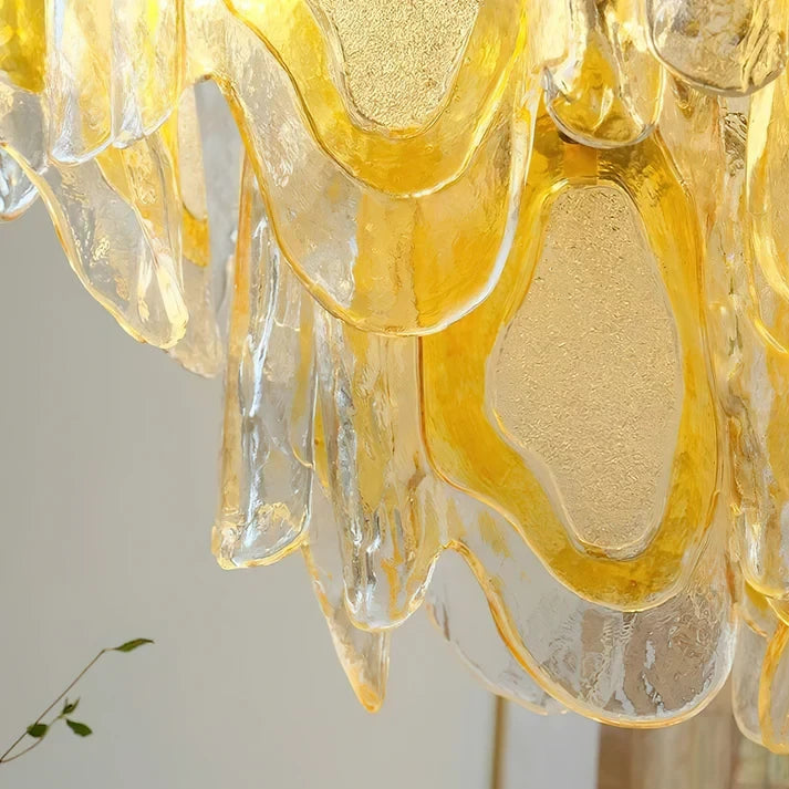 Close Up View of Illuminated Amber Petal Glass Texture and Light Pattern