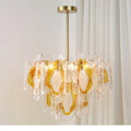 Illuminated Modern Amber Gradient Petal Art Glass Chandelier Studio Shot