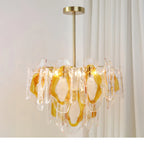 Illuminated Modern Amber Gradient Petal Art Glass Chandelier Studio Shot