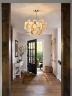 Modern Amber Gradient Petal Art Glass Chandelier in Entryway Foyer