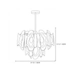 Modern Amber Gradient Petal Art Glass Chandelier Line Art Dimension Diagram