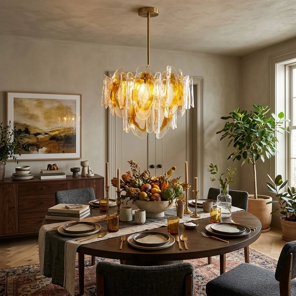 Modern Amber Gradient Petal Chandelier in Formal Dining Room