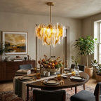 Modern Amber Gradient Petal Chandelier in Formal Dining Room
