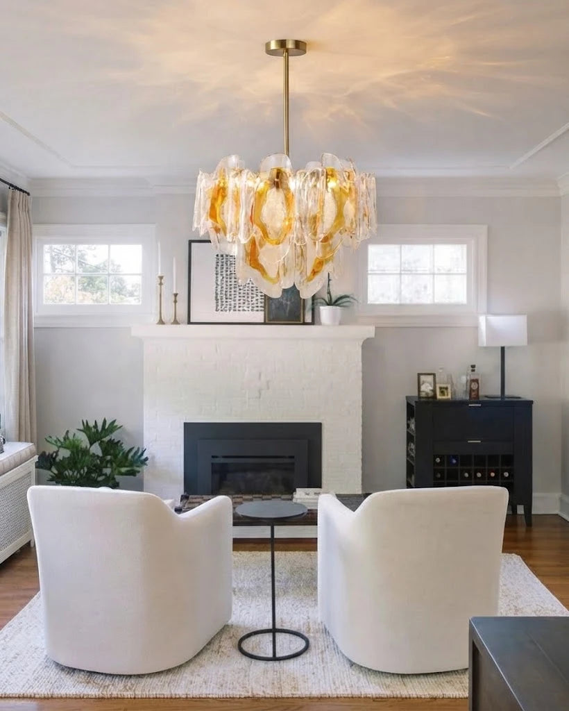 Modern Amber Gradient Petal Chandelier in Bright Living Room