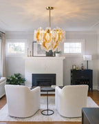 Modern Amber Gradient Petal Chandelier in Bright Living Room