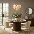 Modern Amber Gradient Petal Art Glass Chandelier Over Round Dining Table