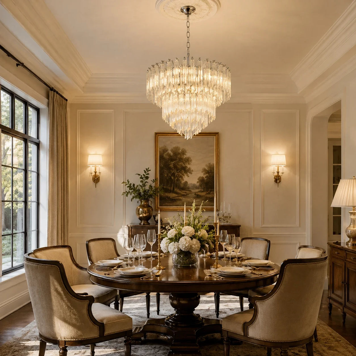 Amber Glass Prism Tiered Chandelier