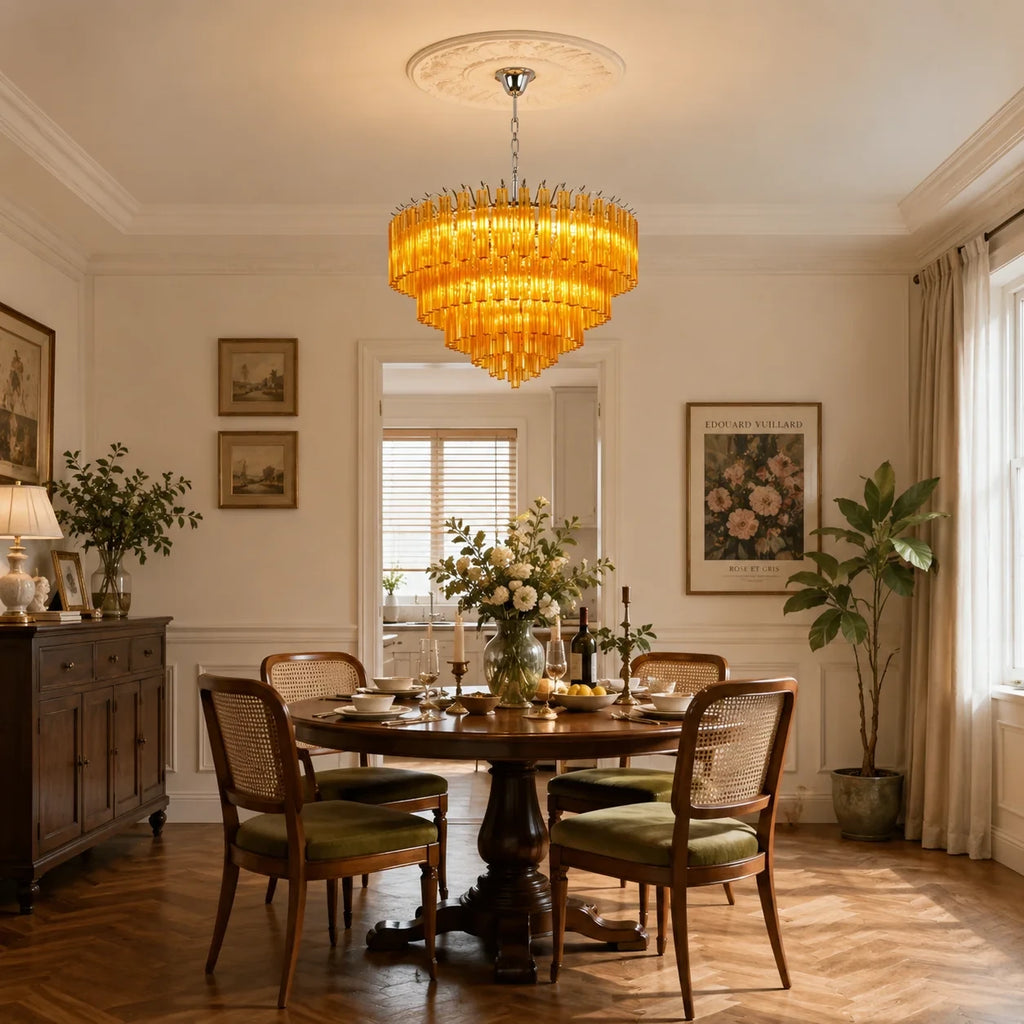 Amber Glass Prism Tiered Chandelier