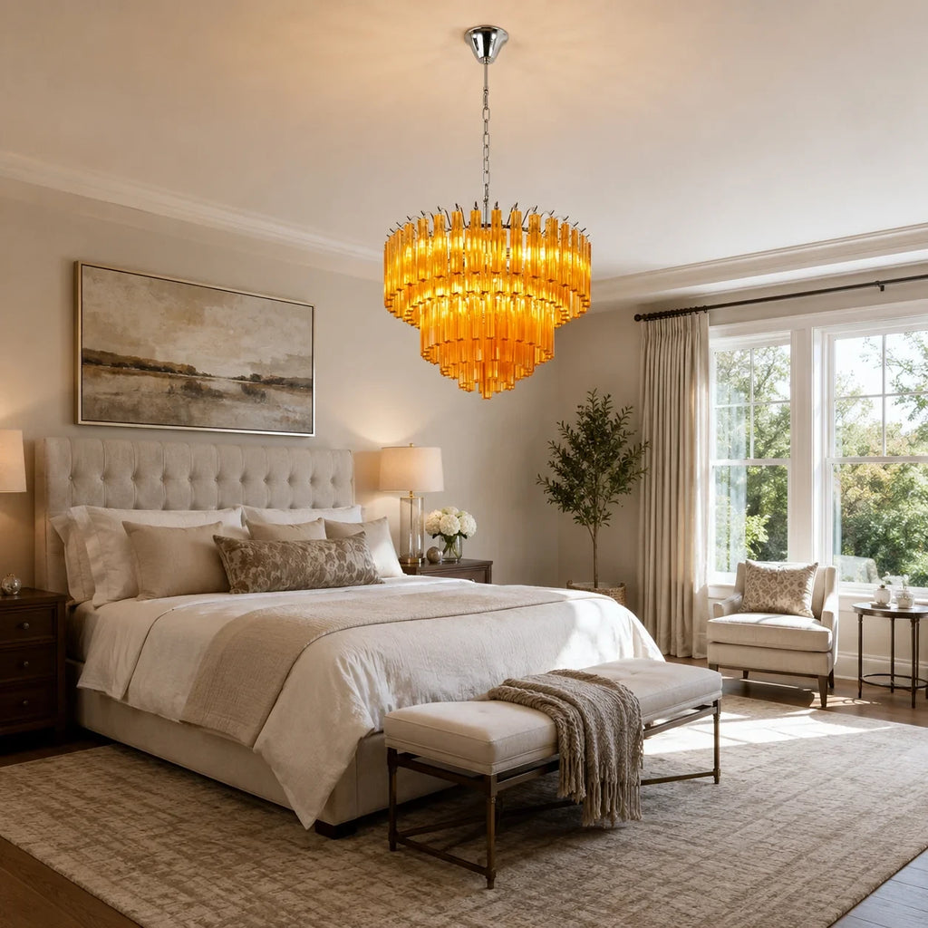 Amber Glass Prism Tiered Chandelier