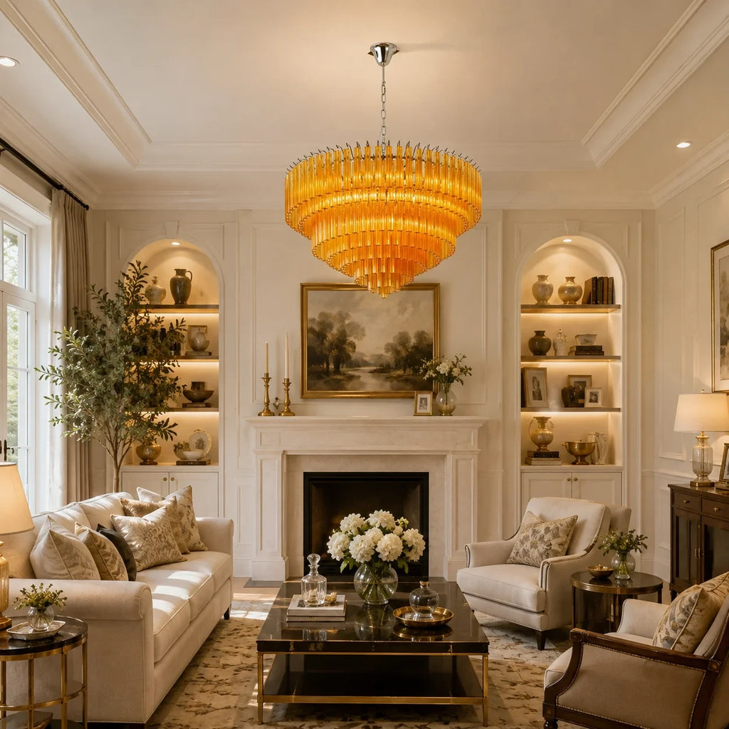 Amber Glass Prism Tiered Chandelier