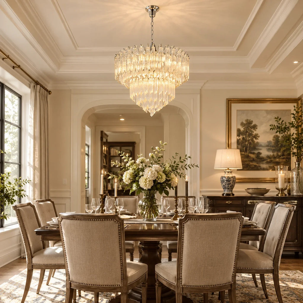 Amber Glass Prism Tiered Chandelier