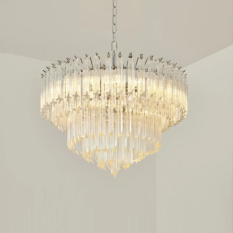 Amber Glass Prism Tiered Chandelier
