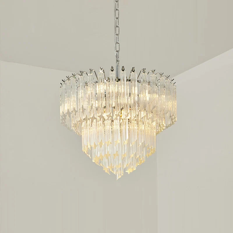 Amber Glass Prism Tiered Chandelier