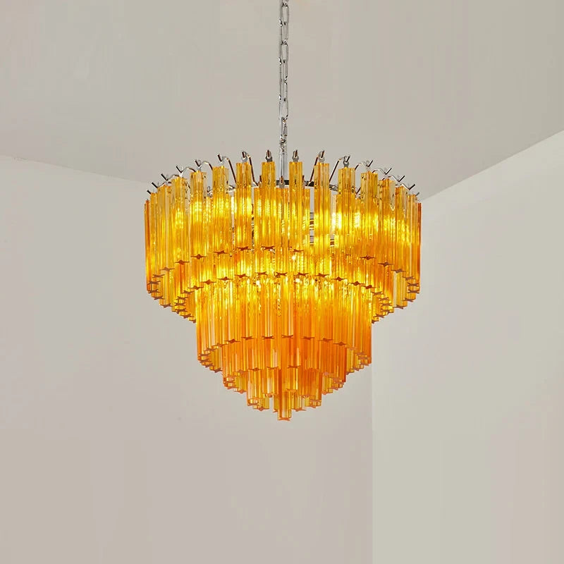 Amber Glass Prism Tiered Chandelier