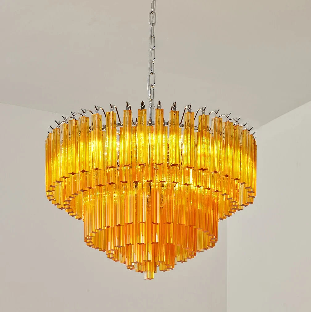 Amber Glass Prism Tiered Chandelier