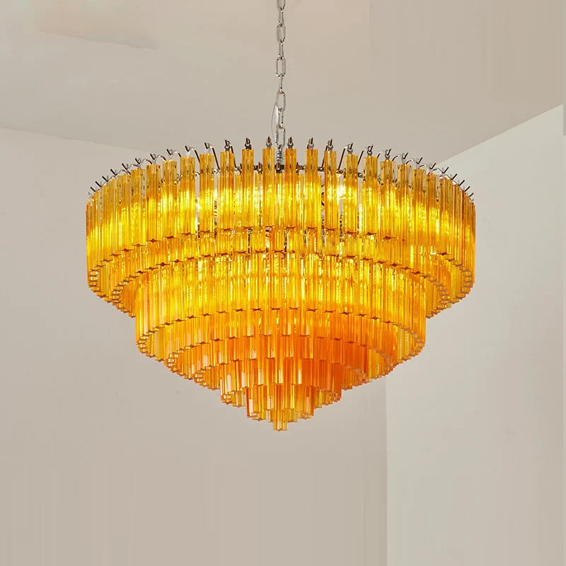 Amber Glass Prism Tiered Chandelier