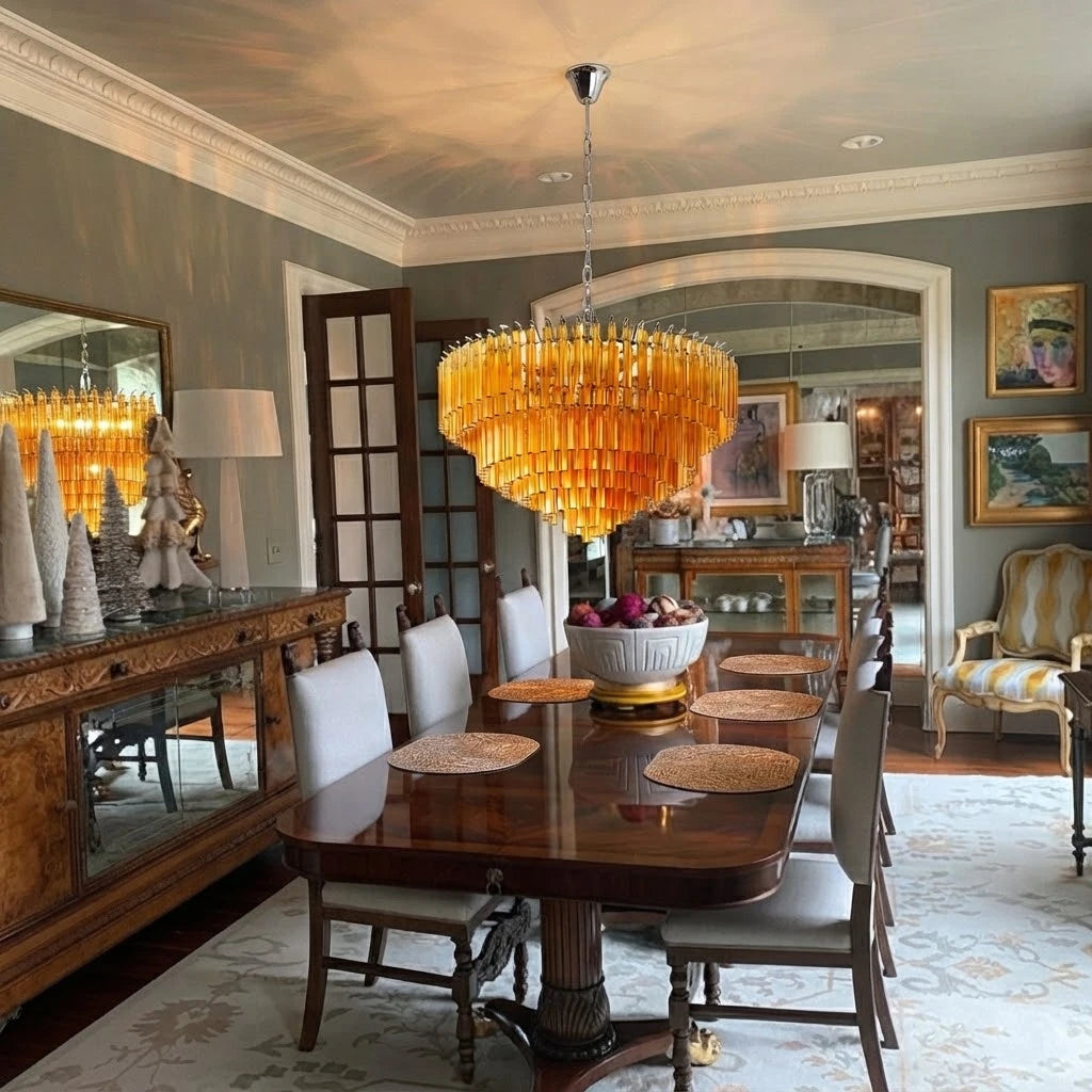 Amber Glass Prism Tiered Chandelier