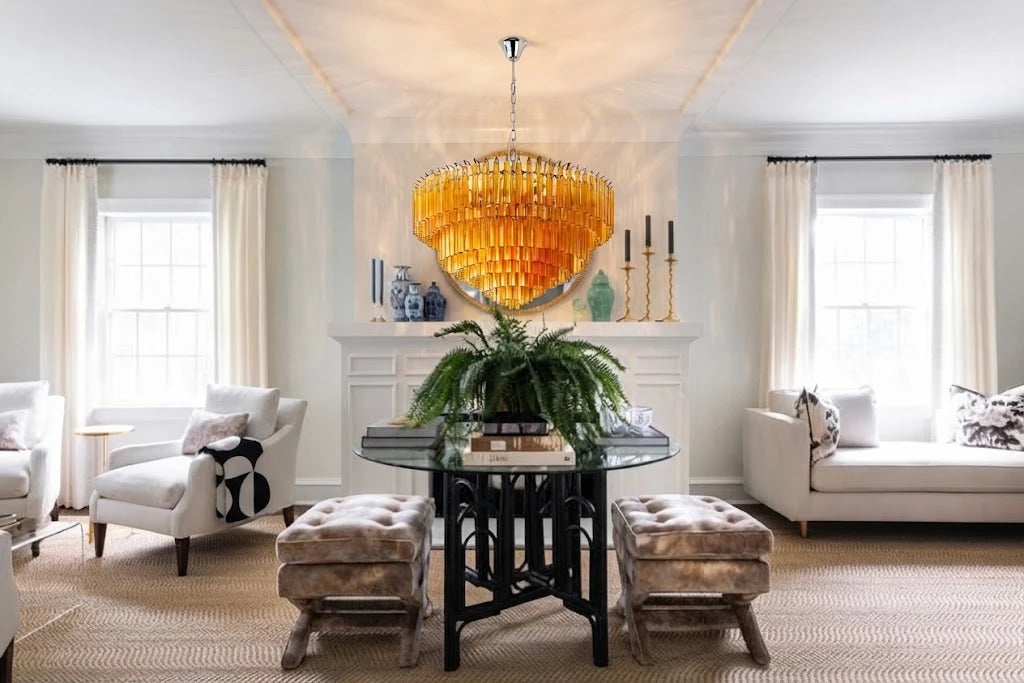 Amber Glass Prism Tiered Chandelier