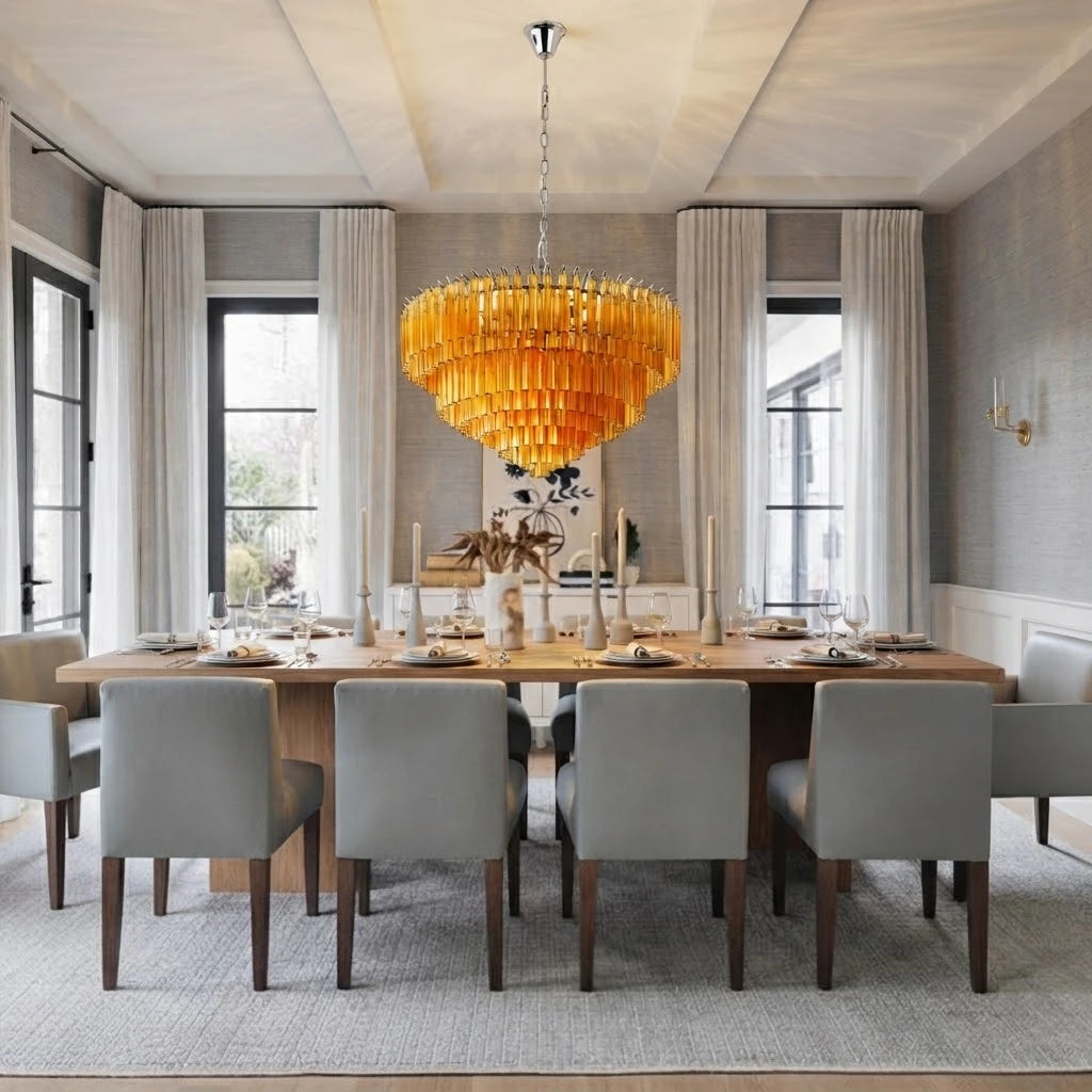 Amber Glass Prism Tiered Chandelier