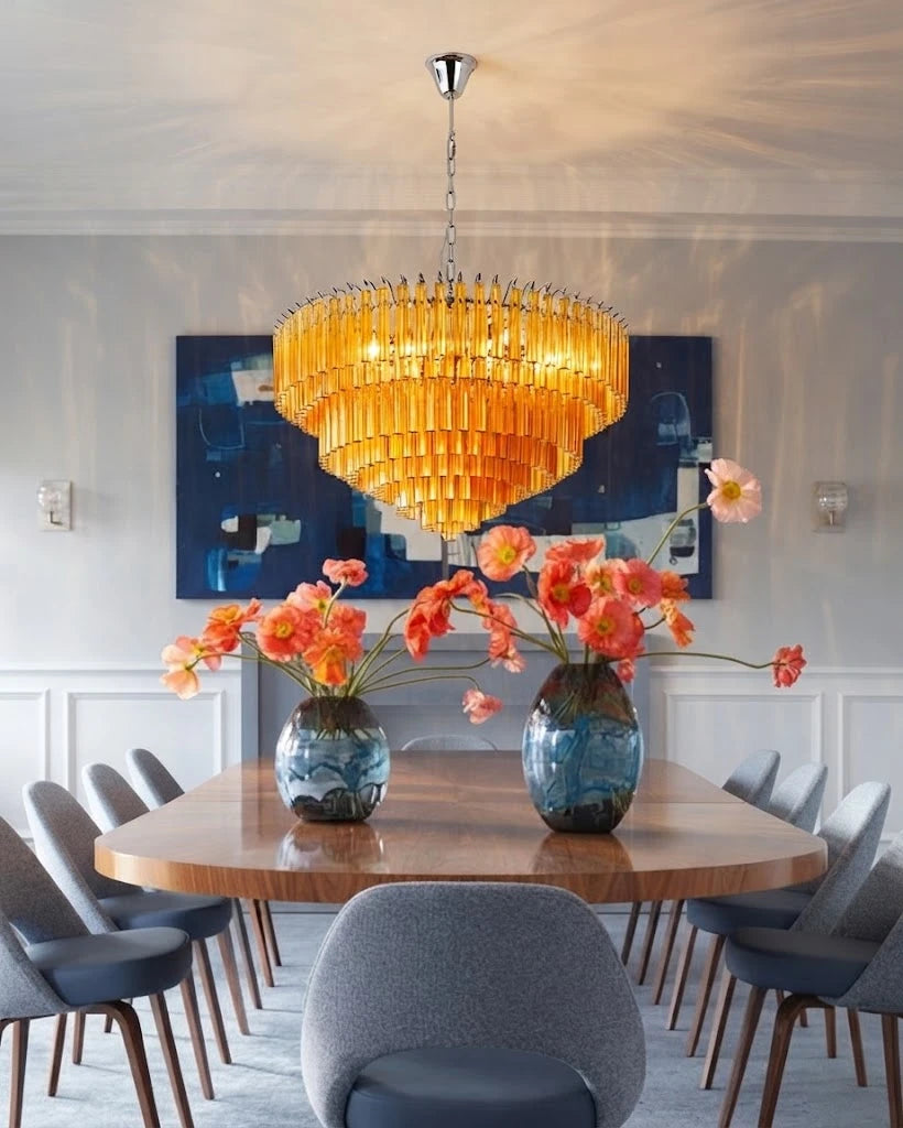 Amber Glass Prism Tiered Chandelier