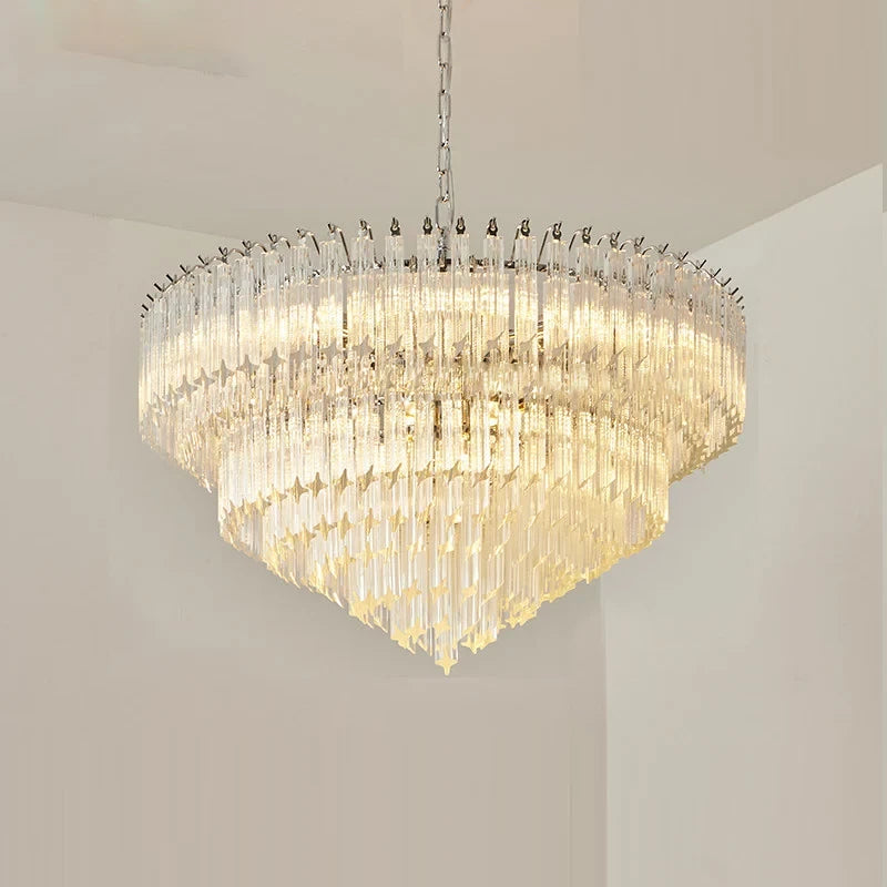 Amber Glass Prism Tiered Chandelier