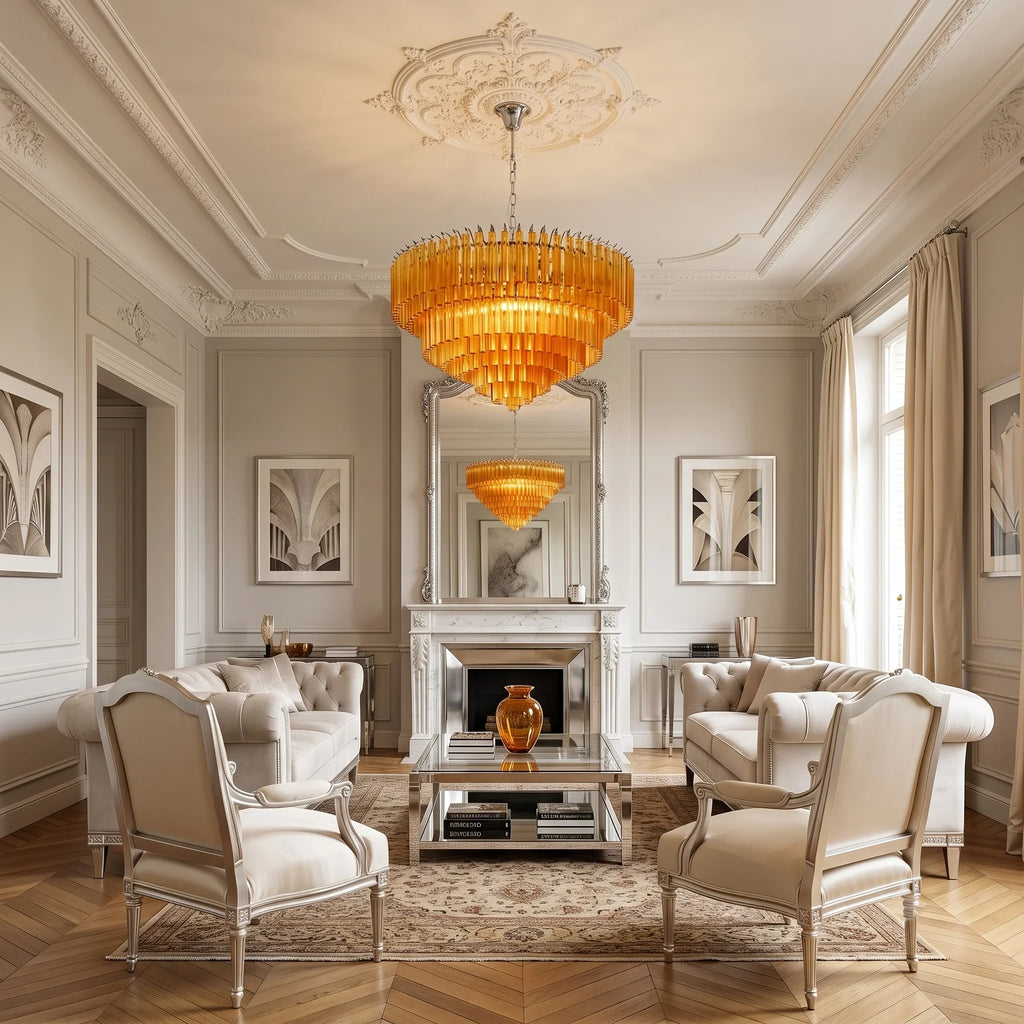 Amber Glass Prism Tiered Chandelier