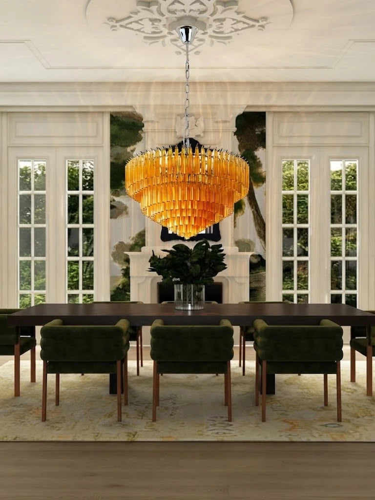 Amber Glass Prism Tiered Chandelier