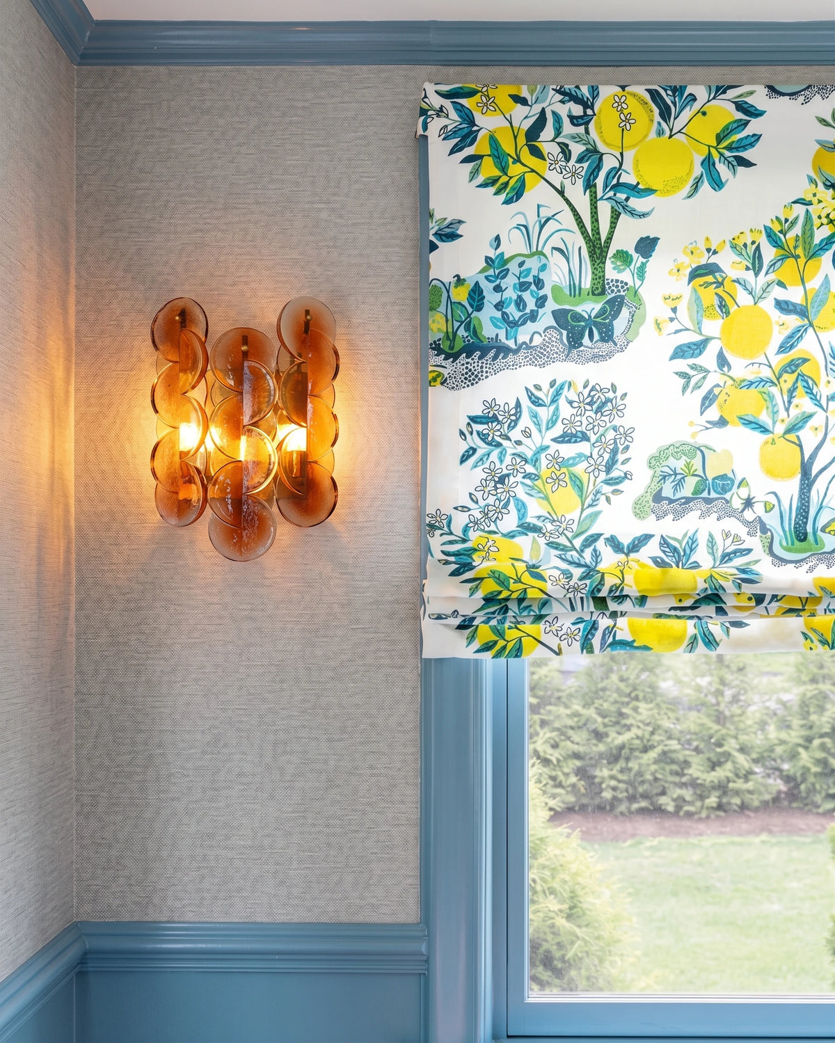 Modern Round Plate Art Glass Wall Sconce in Colorful Interior Setting