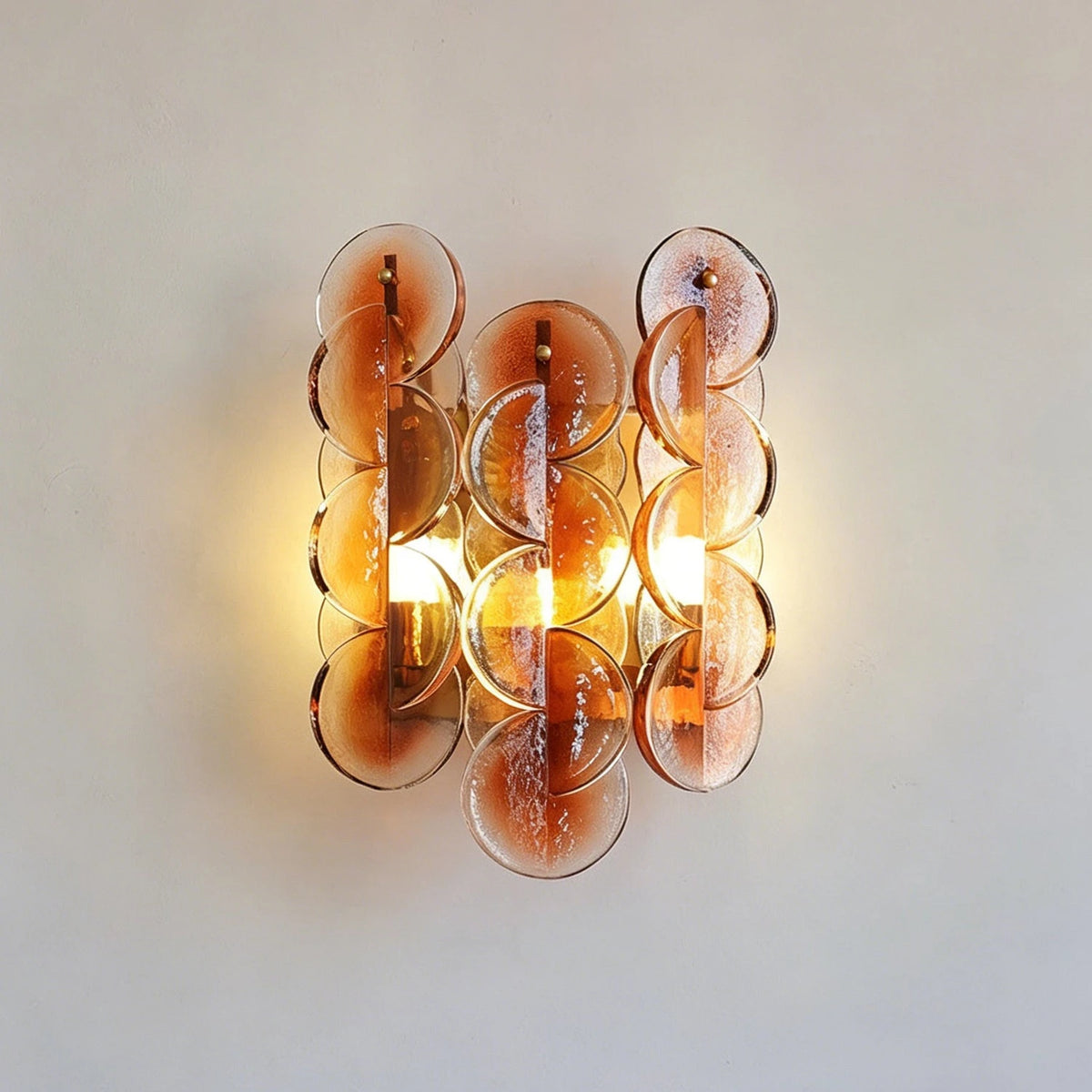 Illuminated Modern Long Amber Round Plate Art Glass Wall Sconce