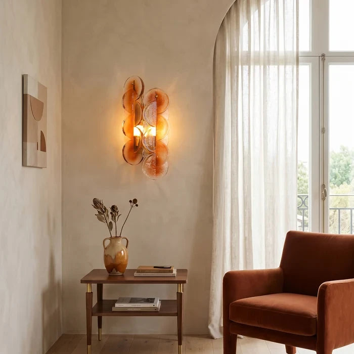 Modern Amber Art Glass Wall Sconce in Master Bedroom Setting