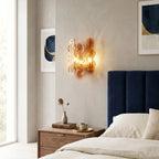 Modern Round Plate Art Glass Wall Sconce in Luxury Bedroom
