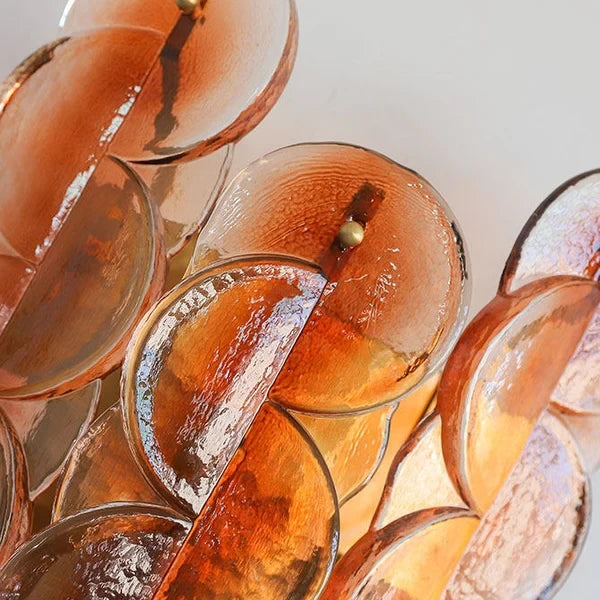 Close Up View of Amber Round Plate Art Glass Shades and Hardware