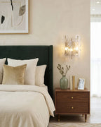 Modern Amber Round Plate Art Glass Wall Sconce in Bedroom Interior