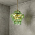 Illuminated Modern Green Disc Art Glass Chandelier Studio Display