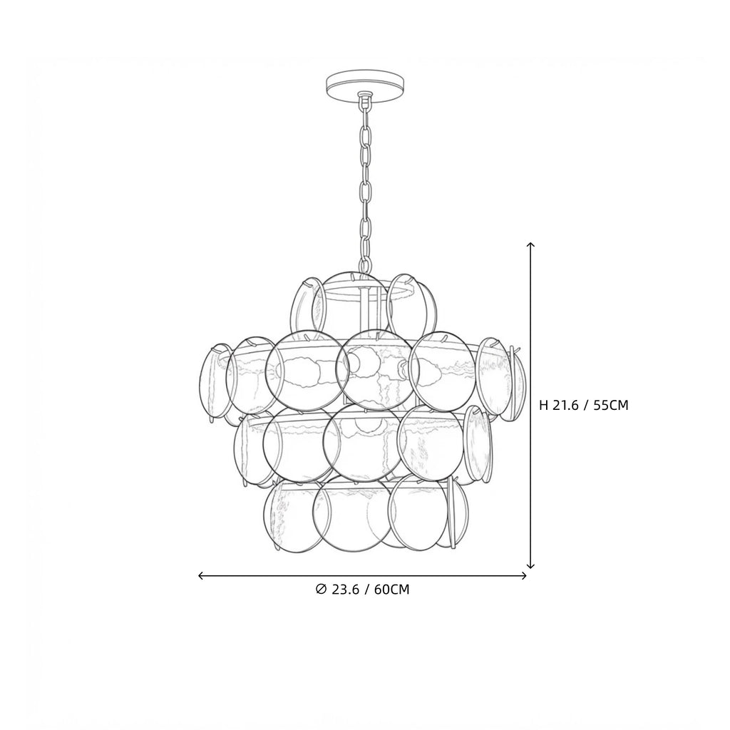 Modern Medium Disc Art Glass Chandelier Line Art Dimension Diagram