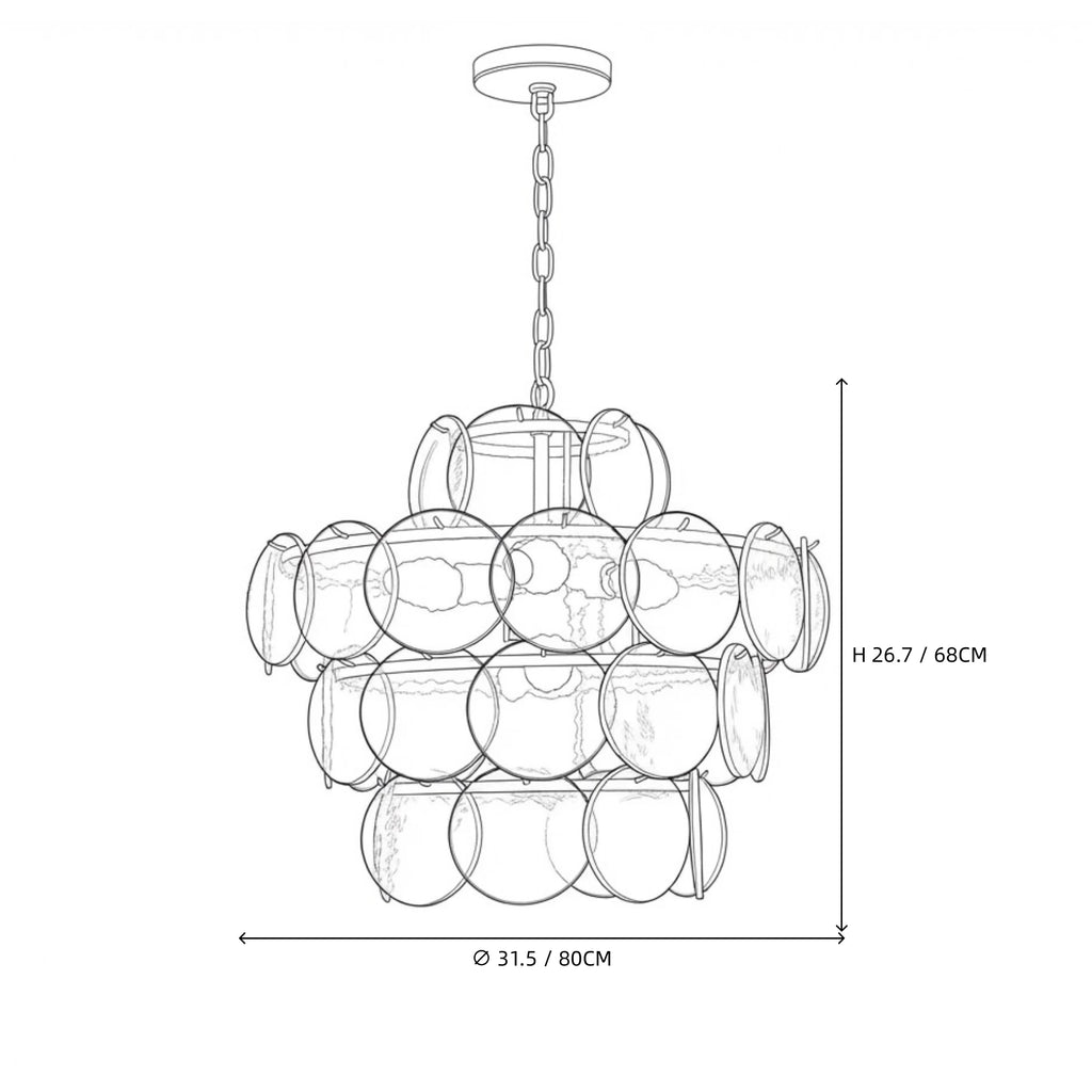 Modern Large Disc Art Glass Chandelier Line Art Dimension Diagram
