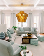 Modern Amber Art Glass Chandelier in Contemporary Living Space