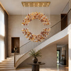 Modern Autumn Leaf Art Glass Chandelier in Entryway Staircase Area