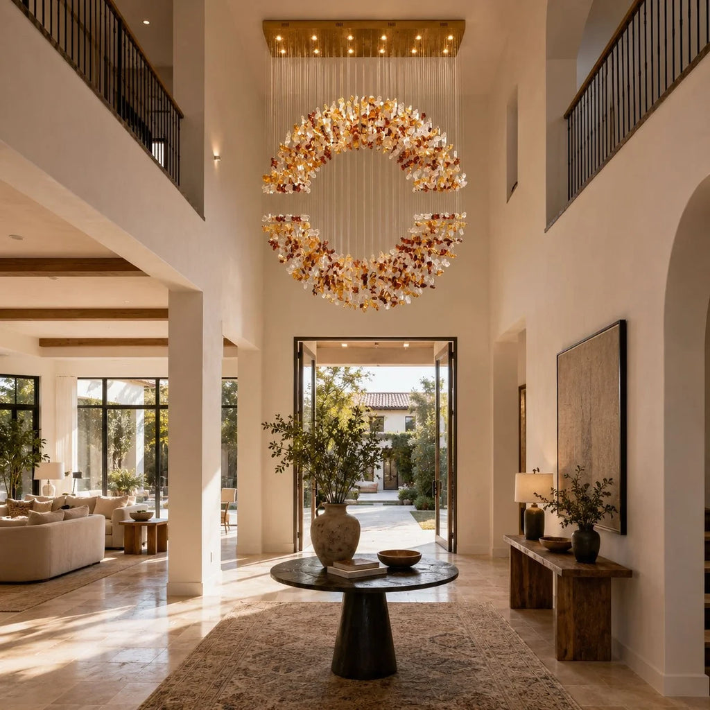 Modern Autumn Leaf Ring Chandelier in Luxury Villa Foyer