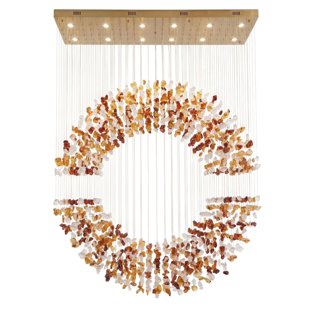 Illuminated Modern Autumn Leaf Art Glass Ring Chandelier Studio Shot