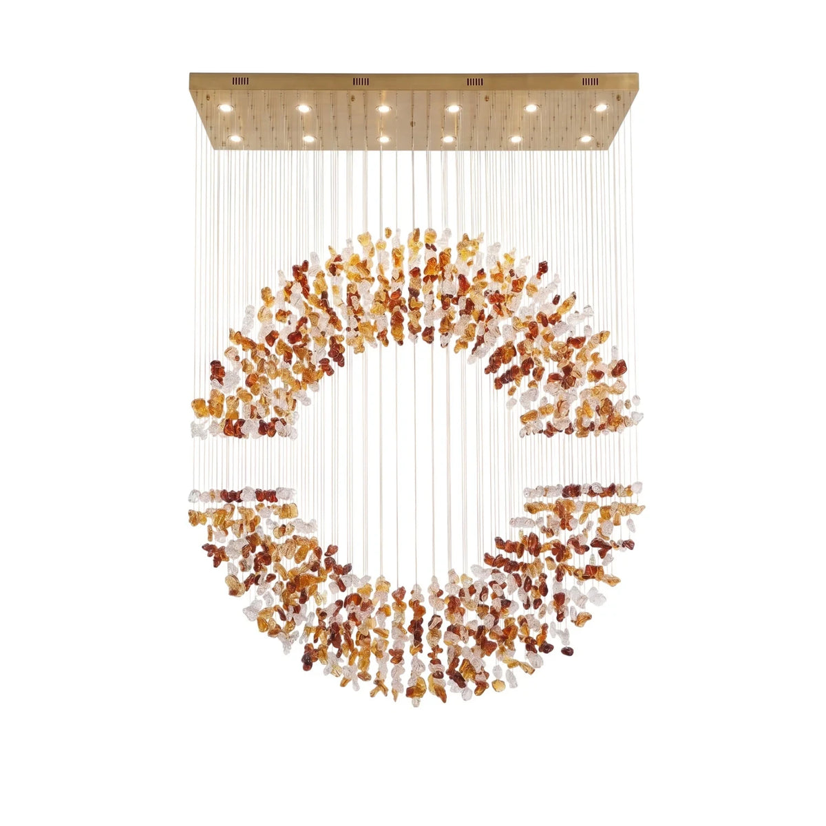 Front View of Modern Autumn Leaf Art Glass Ring Chandelier Studio Display
