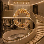 Modern Autumn Leaf Art Glass Chandelier in Spiral Staircase Foyer