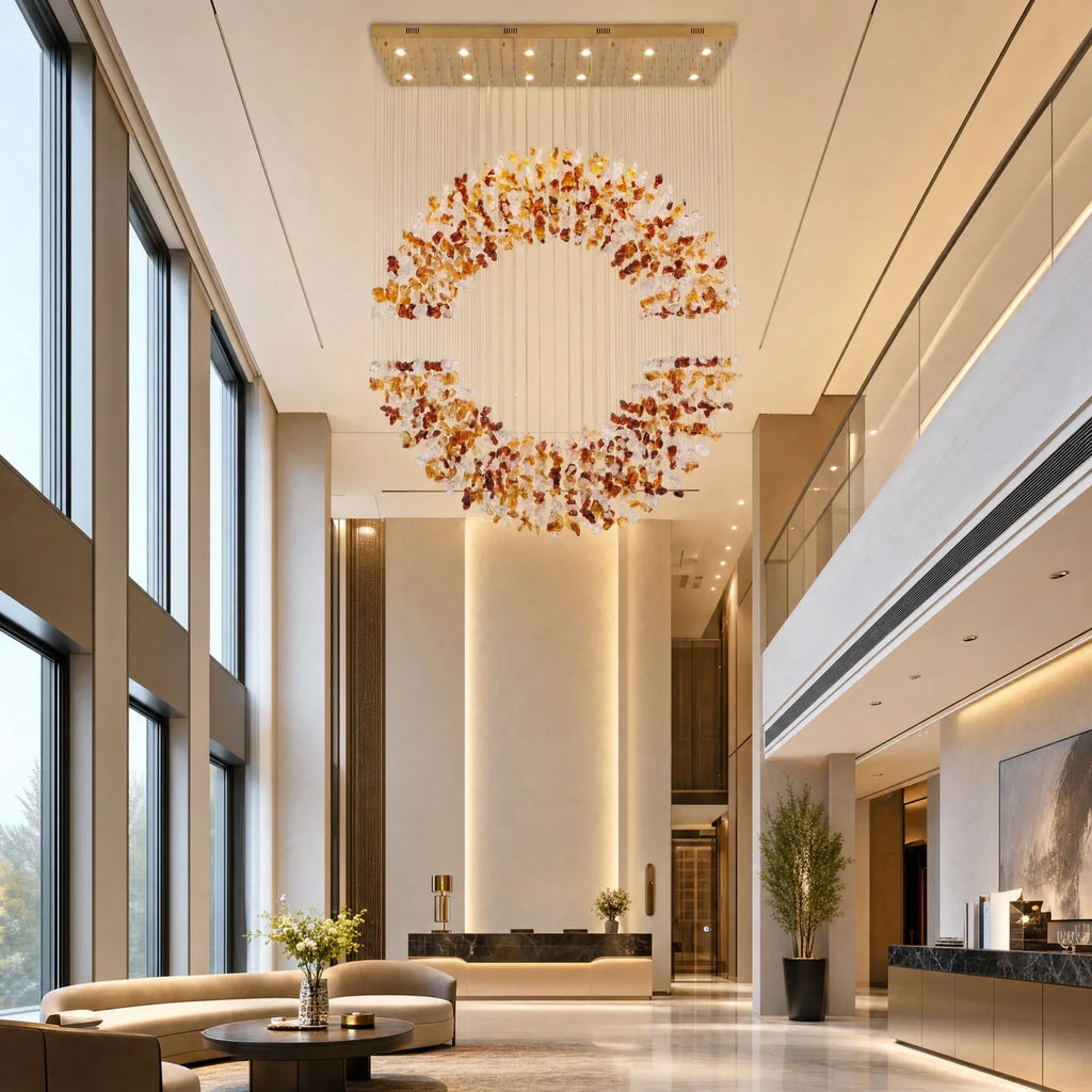 Modern Autumn Leaf Ring Chandelier in Bright Living Room