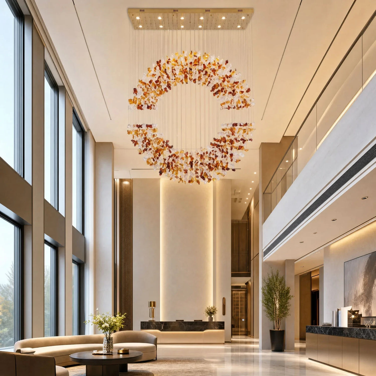 Modern Autumn Leaf Ring Chandelier in Bright Living Room