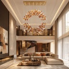 Modern Autumn Leaf Art Glass Chandelier in Contemporary Multi-Level Interior